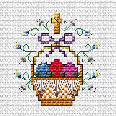 Вышивка крестом: пасхальная корзинка с яйцами. Схема
