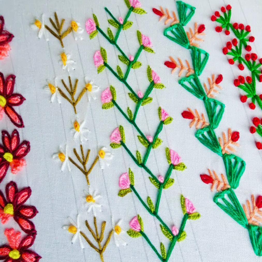Вышивка цветочной каймы декоративными швами