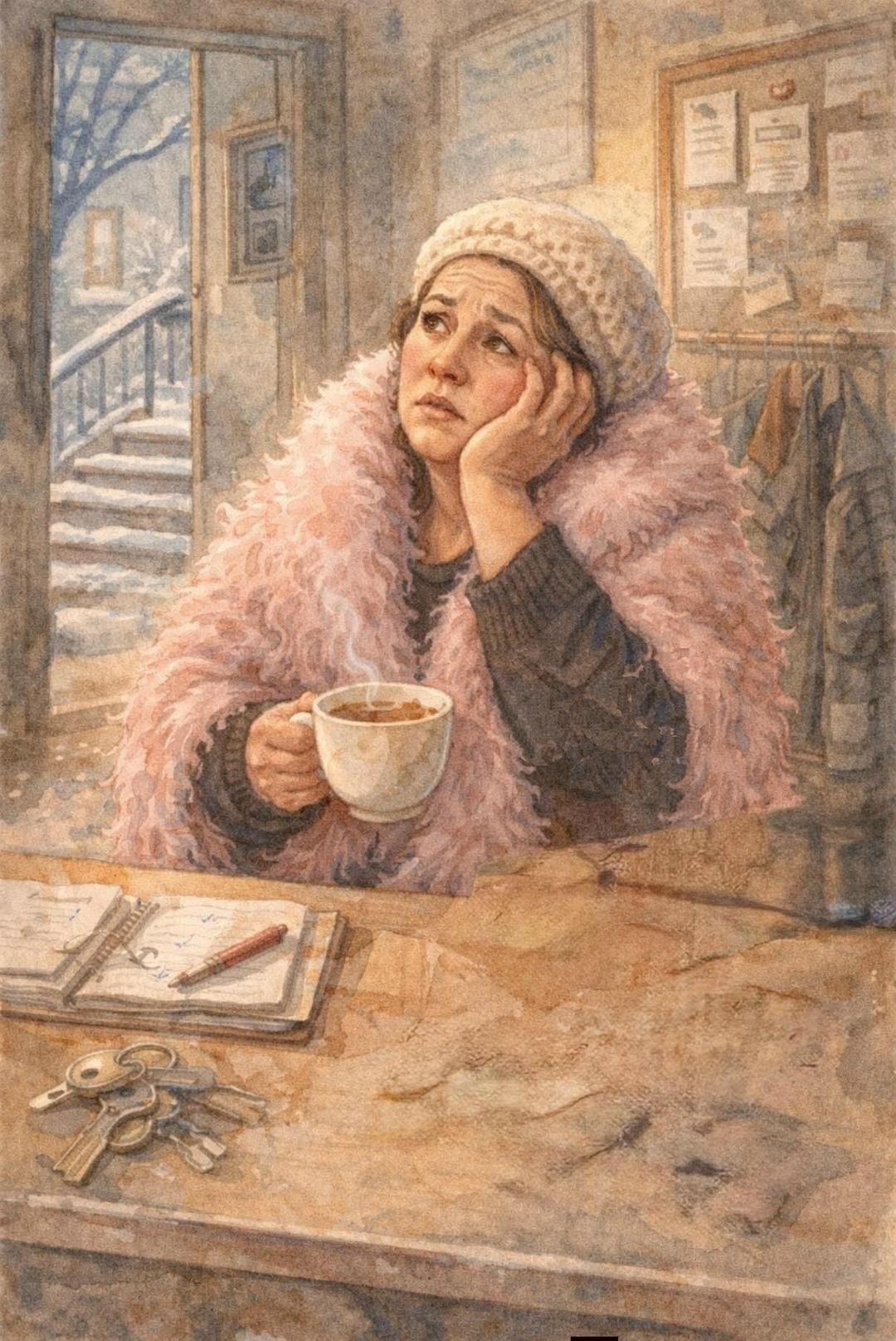 Сегодня консьержка Лена с кислым лицом восседала у себя в каморке, закутавшись в нежно-розовую меховую горжетку.