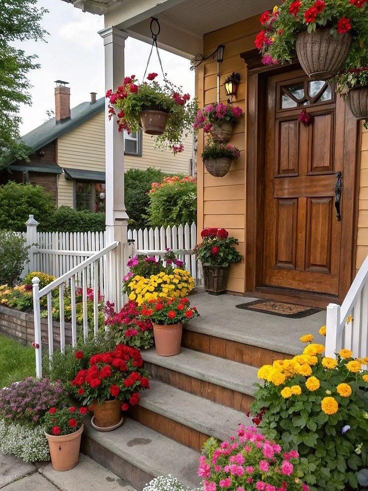 Как красиво украсить крыльцо с помощью цветов &#127800;