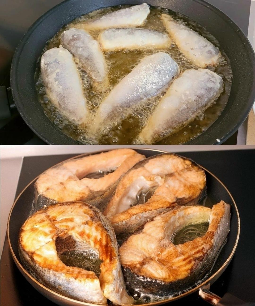 Чтобы при жарке рыбы масло не брызгало со сковороды, нужно взять ВОДУ. Сама не верила, пока не проверила этот способ 🔥