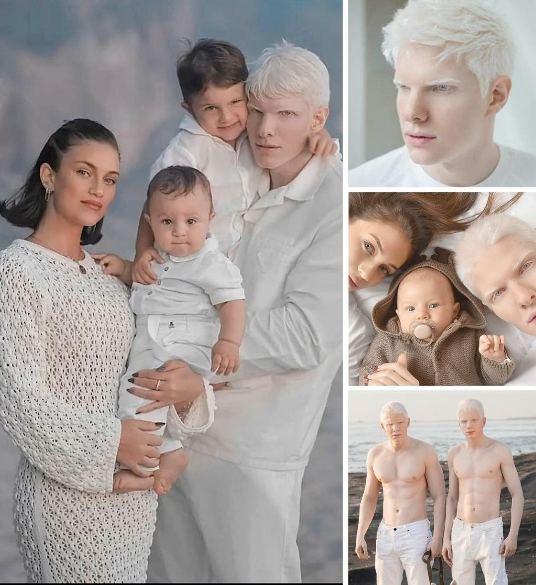 Вот уж действительно сказка на контрастах: он — как живой снежный эльф, она — тёплая, смуглая красотка, и вместе у них такая семья, что на них смотришь и понимаешь: «мы разные — и в этом кайф» ✨