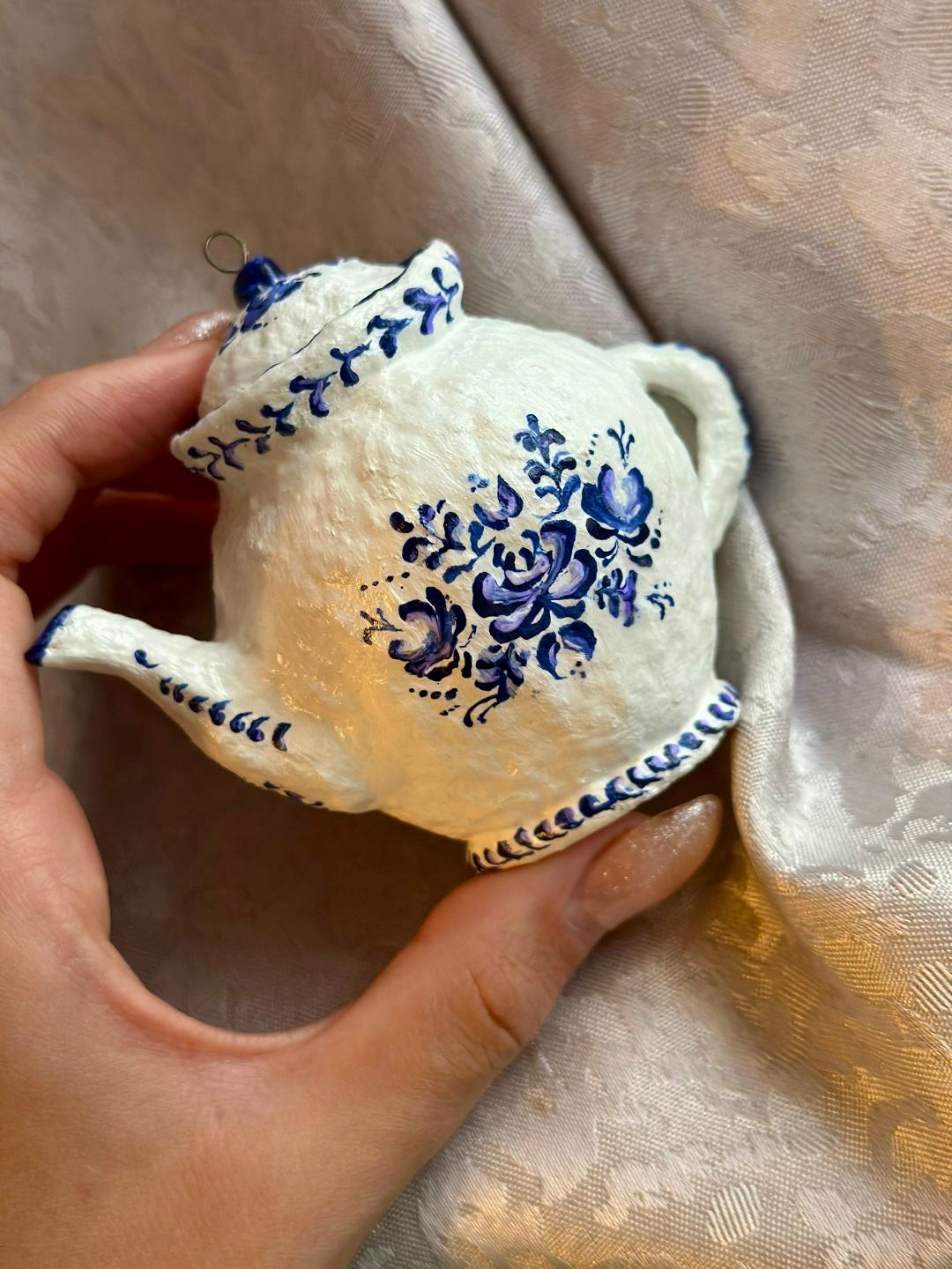 Ватная ёлочная игрушка «Чайник Гжель»&#128153;