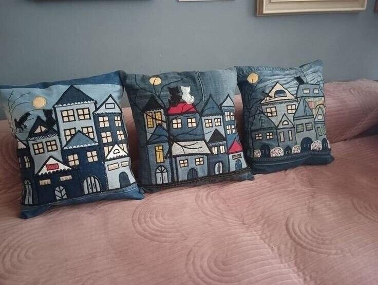 Джинсы, домики, подушки