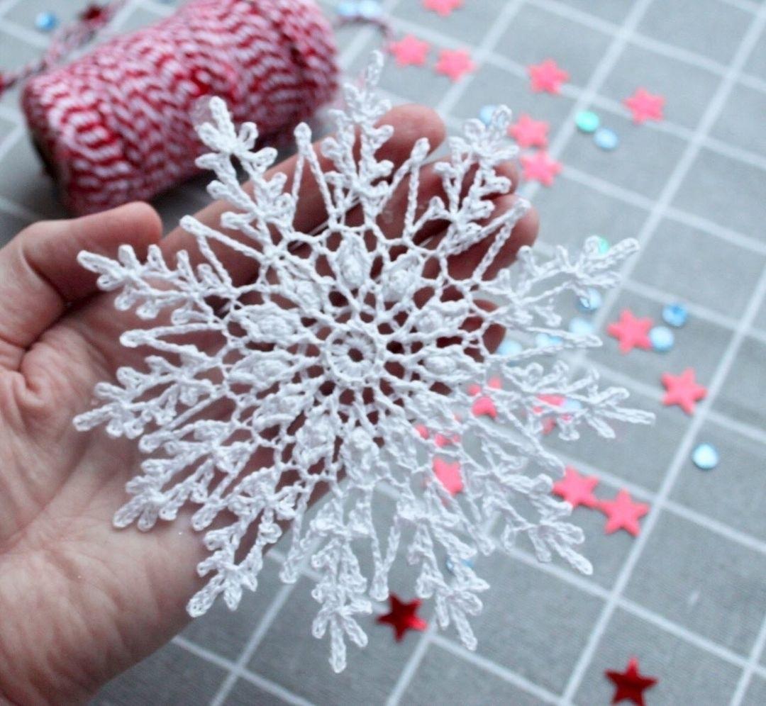 Описание и схема вязания новогодней снежинки&#10052;
