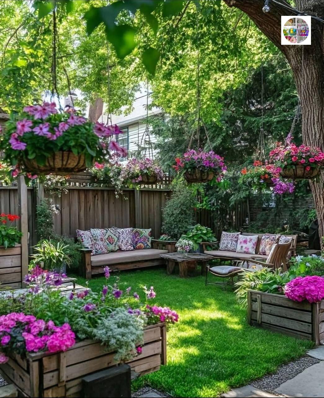 Уютный уголок для отдыха на даче, окружённый цветами &#127807;