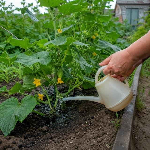 Чтобы огурцы не болели, а листья до конца сезона оставались крепкими и зелёными, я начинаю профилактические обработки уже в июне. Опрыскиваю посадки каждые 7–10 дней, не дожидаясь пятен, пожелтения и других признаков болезни.