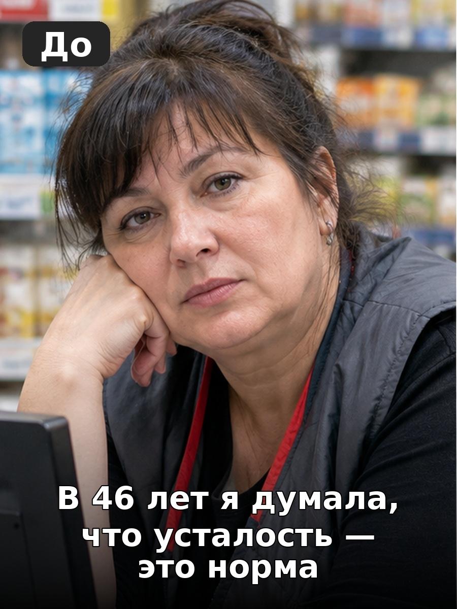 «В свои 46 лет, с моей комплекцией и работой кассиром, я привыкла к усталости. Но последние полгода начался какой-то ад: ноги гудят, сил нет вообще, дома апатия, ничего не радует. Врачи разводили руками — анализы в норме, списывали на возраст.