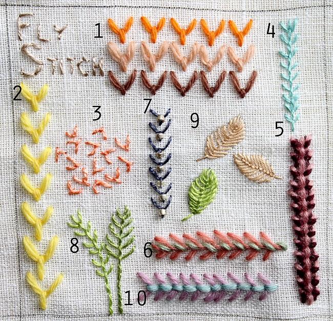 Ручная вышивка: шов "Крыло" (Fly Stitch). Мастер-классы