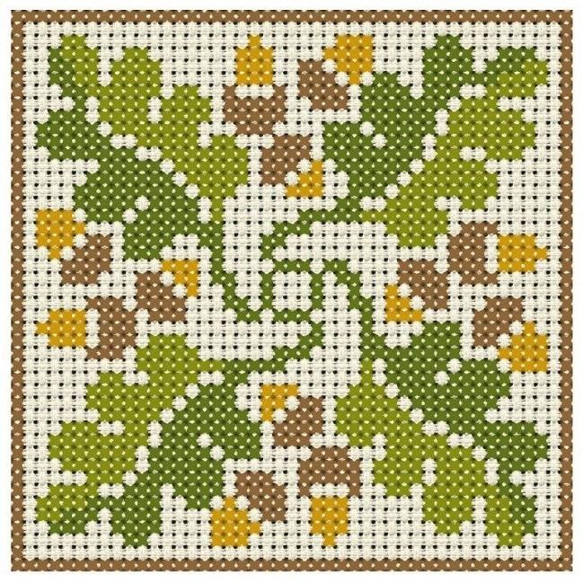 Осенняя схема вышивки крестом с дубовыми листьями. Схема
