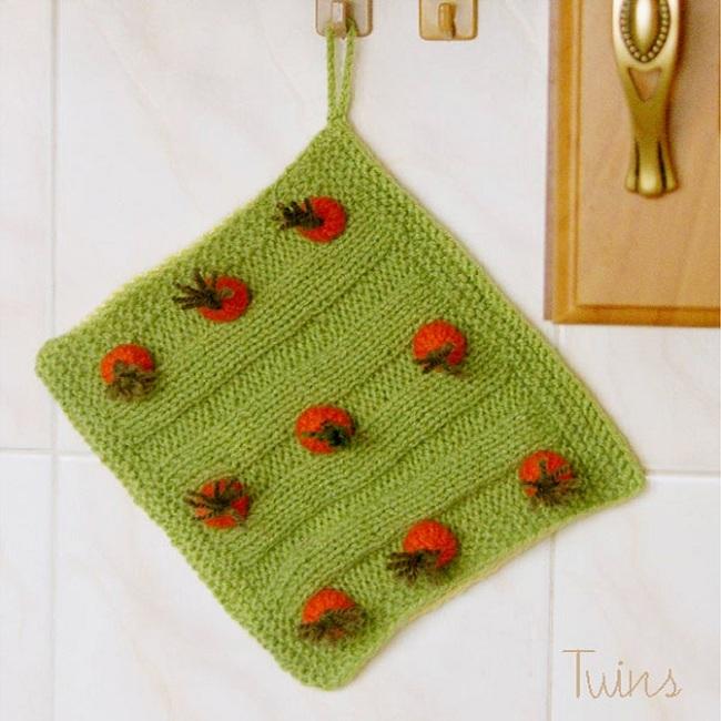 Вязаная прихватка спицами "Морковная грядка". Описание