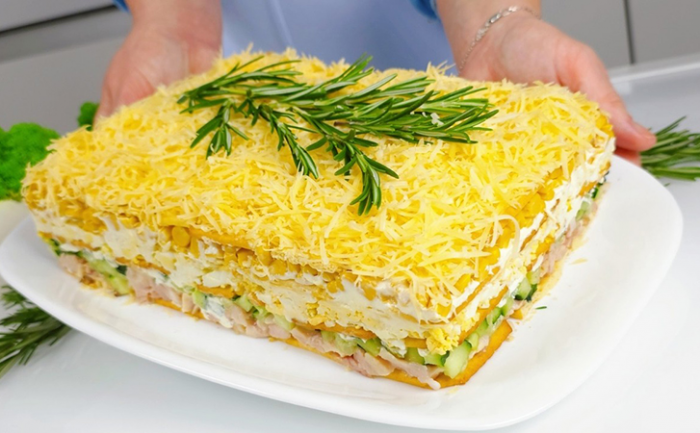 Салат-торт Снежная равнина: новогодний шедевр в центр стола