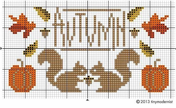 Осенняя вышивка крестом: белки и жёлуди. Бесплатная схема