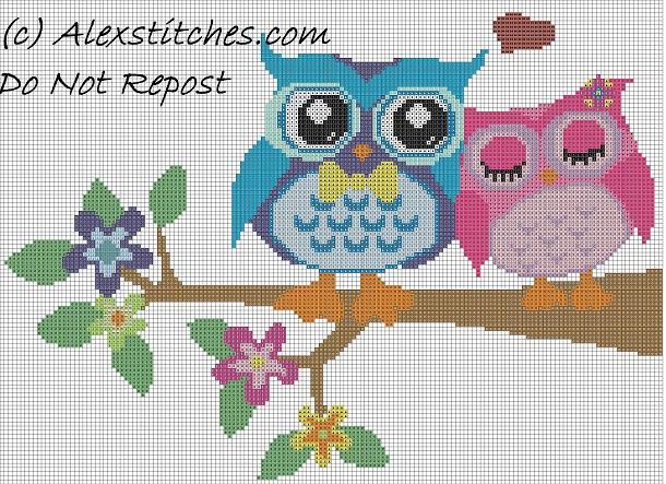 Вышивка "Совы" крестом. Бесплатная схема