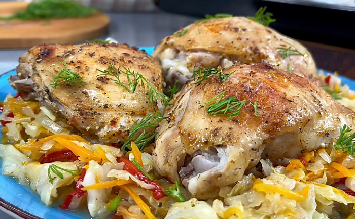 Складываем куриные бедра и овощи в пакет. Через 30 минут ужин уже на столе и никакой грязной посуды