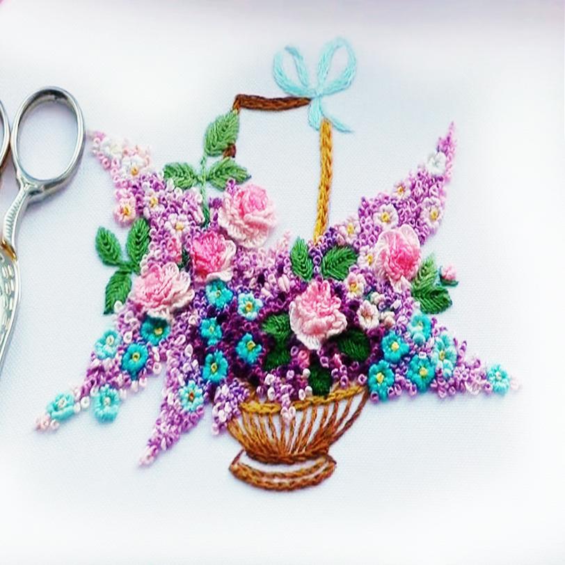 Ручная вышивка "Цветочная корзинка". Мастер-класс