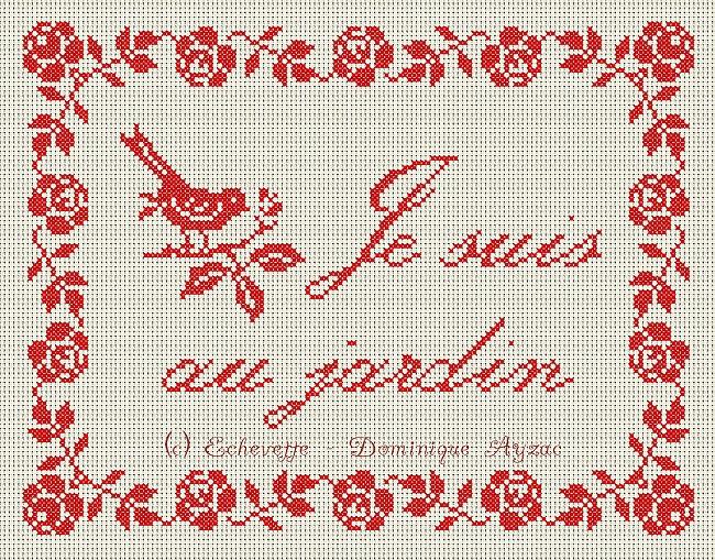 Весенняя монохромная вышивка крестом с розами и птичкой. Схема