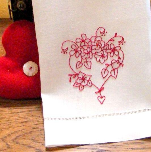 Вышивка "Сердечко" в технике редворк (redwork). Схема
