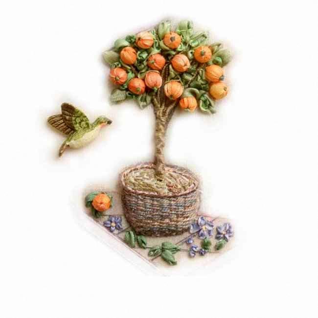 Вышивка  лентами:  апельсиновое дерево. Мастер-класс