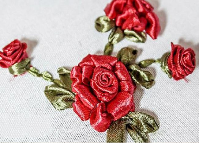 вышивка лентами розы мастер-класс