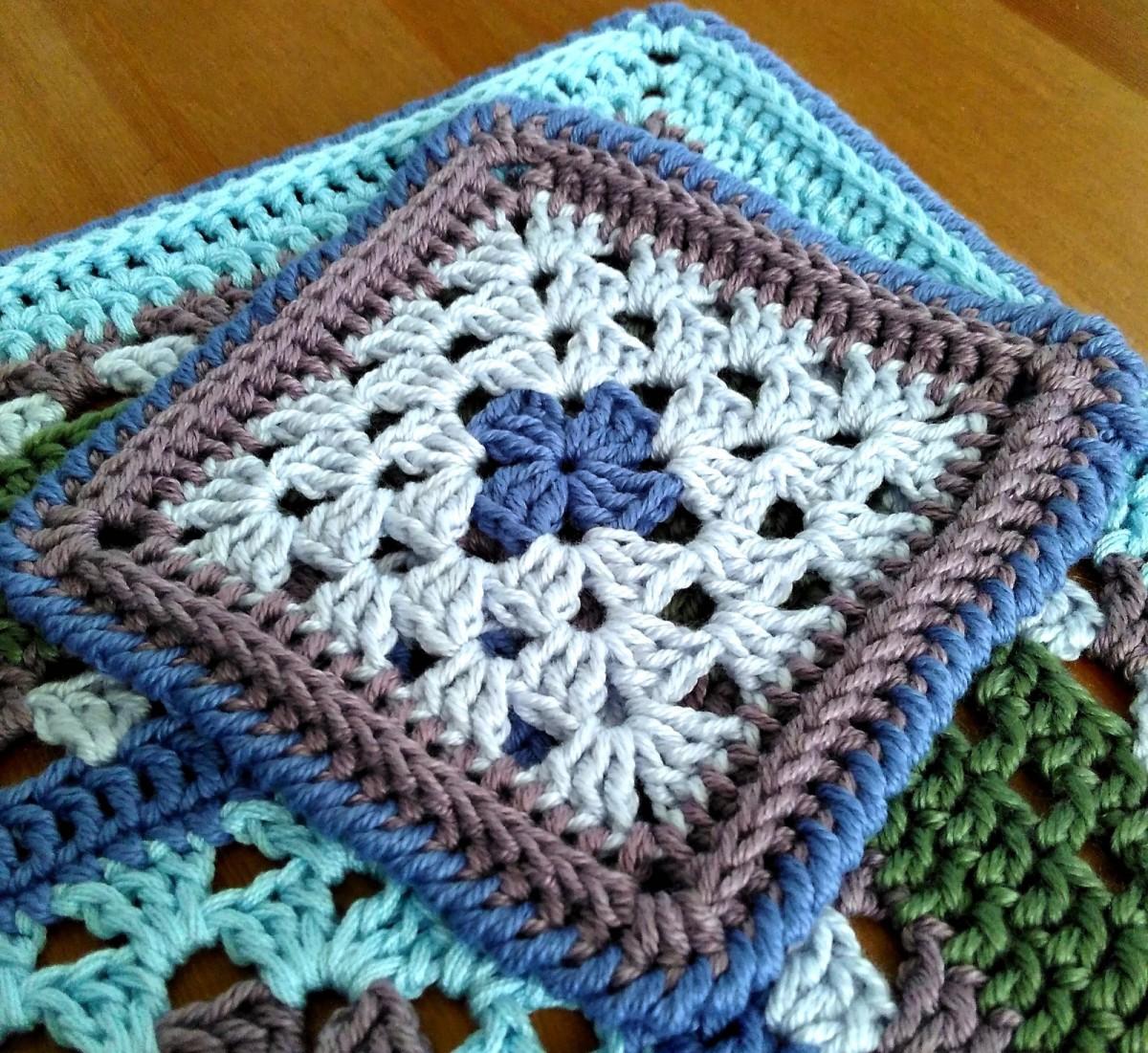 Granny square crochet coaster.
